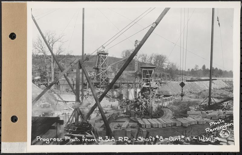 Contract No. 19, Dam and Substructure of Ware River Intake Works at Shaft 8, Wachusett-Coldbrook Tunnel, Barre, progress photo from Boston and Albany Railroad, Shaft 8, Barre, Mass., Nov. 30, 1929