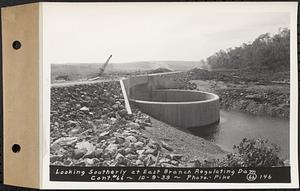 Contract No. 66, Regulating Dams, Middle Branch (New Salem), and East Branch of the Swift River, Hardwick and Petersham (formerly Dana), looking southerly at east branch regulating dam, Hardwick, Mass., Oct. 9, 1939