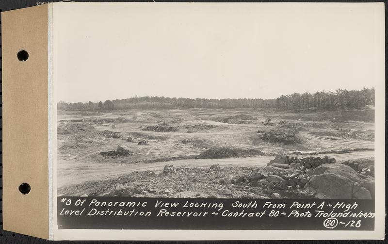 Contract No. 80, High Level Distribution Reservoir, Weston, photo no. 3 of panoramic view looking south from point "A", high level distribution reservoir, Weston, Mass., Oct. 24, 1939