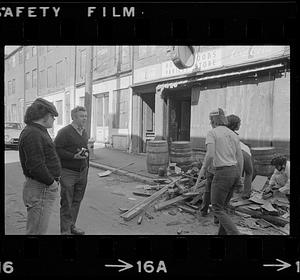 O’Brien building, Green Street, Inn Street, Old Newbury crafters, minnow fisherman- Joppa, Capt. Red coming in, crane breaking ground for Berkshire bldg.