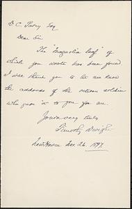 Letter from Timothy Dwight, New Haven, to Darwin C. Pavey, 1897 November 13