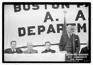 Boston Park Department function, Boston Parks Commissioner William Long standing
