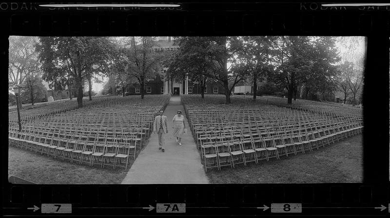 Empty seats await graduation crowd at Tufts University, Boston