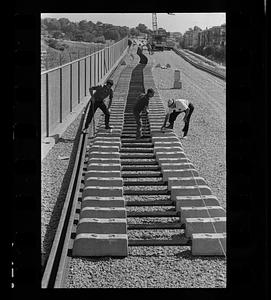 Southbound MBTA Quincy line tracks under construction, Dorchester