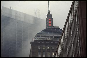 John Hancock Building with foul weather red light, note tower under construction, Copley Square neighborhood
