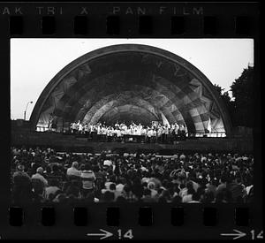 Arthur Fiedler conducts the Boston Pops at the Hatch Shell, Boston