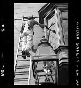 Painting bay window on Beacon Street opposite Public Garden, Boston