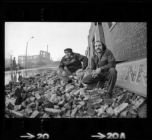 Locals in the ruins of the Chelsea fire, Chelsea