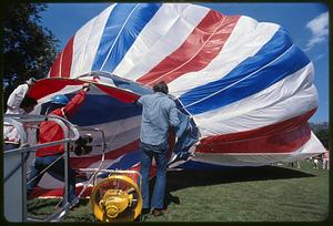 Inflating a hot air balloon, Boston Common, downtown Boston