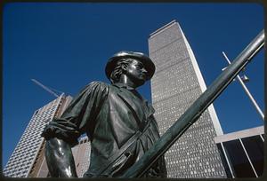 Minuteman statue and Prudential Center, Boston