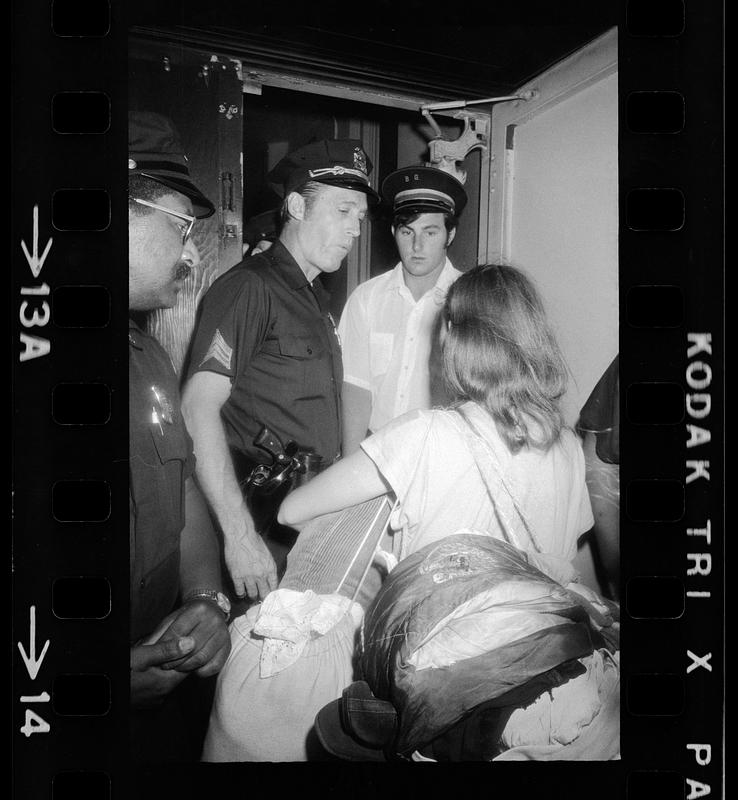 Police check bags at Boston Garden entrance before Rolling Stones July 18 concert, Boston