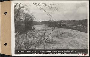 Chicopee River, looking downstream below Ludlow dam, Ludlow, Mass., 2:20 PM, Mar. 13, 1936