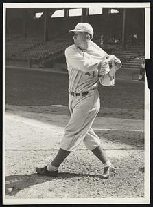 Leading Hitter Ready for Series. Al Simmons, left fielder, of the Philadelphia Athletics whose big bat is expected to be a power in the coming world series with the St. Louis Cardinals. Simmons is the leading hitter of the American League and hit two home runs in last year's series with the cards.