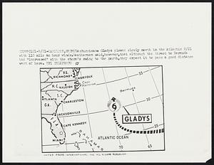 Hurricane Gladys slowly north in the Atlantic 9/21 with 110 mile an hour winds. Weathermen said, however, that although the threat to Bermuda had "increased" with the storm's swing to the north, they expect it to pass a good distance west of here.