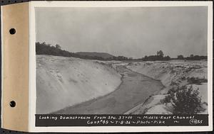 Contract No. 49, Excavating Diversion Channels, Site of Quabbin Reservoir, Dana, Hardwick, Greenwich, looking downstream from Sta. 37+00, middle-east channel, Hardwick, Mass., Jul. 8, 1936