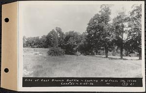 Contract No. 51, East Branch Baffle, Site of Quabbin Reservoir, Greenwich, Hardwick, site of east branch baffle, looking northwest from Sta. 13+00, Hardwick, Mass., Jun. 25, 1936