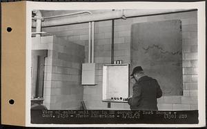 Contract No. 150, Installation of a Waterwheel, Generator, Switchgear, Transformer, Substation, and the Construction of a Transmission Line, Winsor Dam Power Plant, Belchertown, view of cable pull box in northeast corner of East Garage, Winsor Dam, Quabbin Reservoir, Belchertown, Mass., Jan. 13, 1947