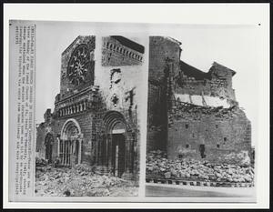 Famed Church Damaged in Italian Earthquake--These are two views Monday of the famed Church of St. Peter in Tuscania, Italy, showing damage sustained when the ancient Etruscan town was hit by an earthquake Saturday.