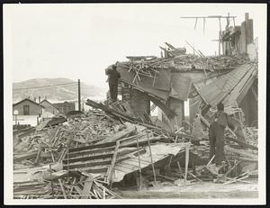 Helena Hotel 'Folds Up'. Helena, Mont., Nov. 2 -- This is how the Capital Hotel, Helena, looks as a result of a series of earthquakes. It was badly damaged in the big shock Oct. 18 and was laid flat 13 days later.