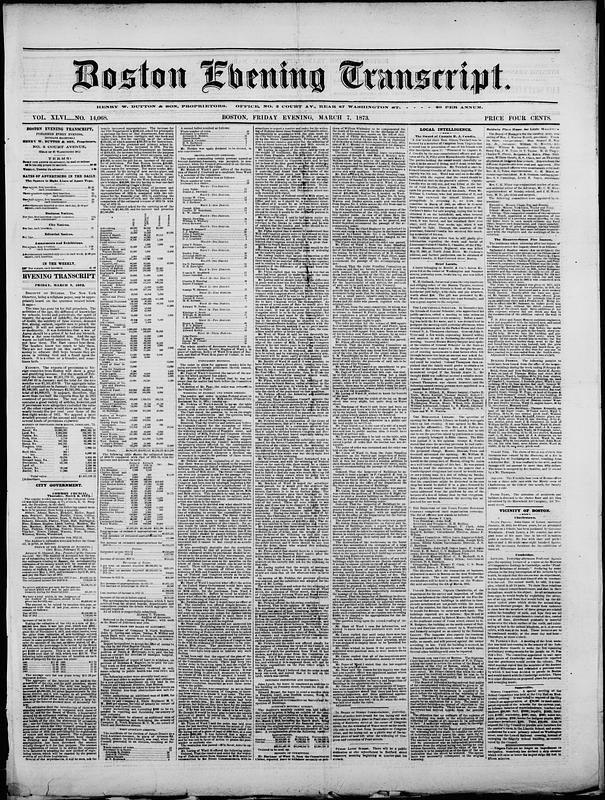 Boston Evening Transcript. March 07, 1873 - Digital Commonwealth