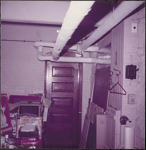 Basement storage, door to Custodian's "office," Lawrence Library