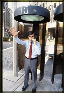 Boston: 1982 - City Hall Plaza - Mike Dukakis waves during run for Gov.