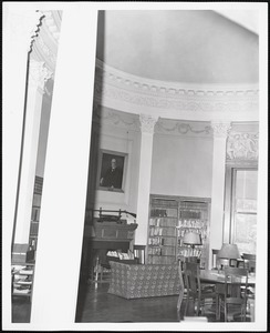 Wayland Library, round room, east fireplace, couch