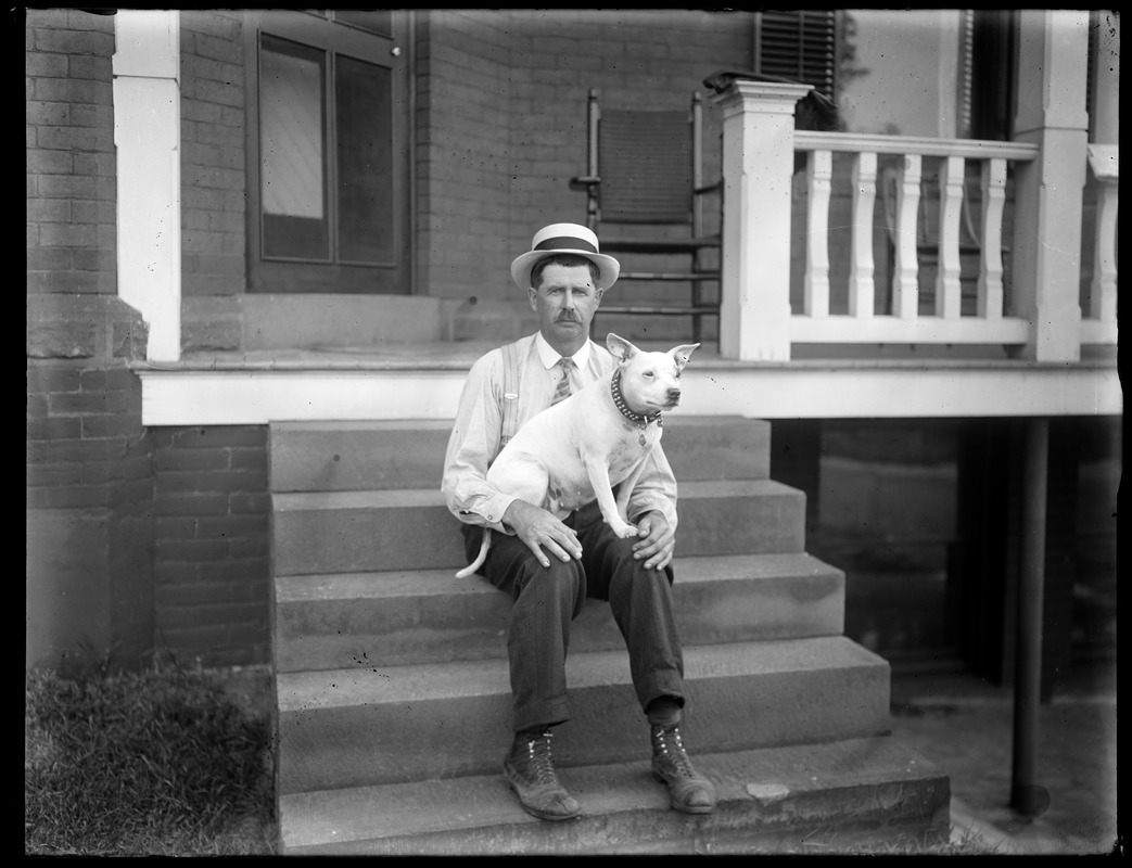 Man [Hosley] and dog at Forest Park