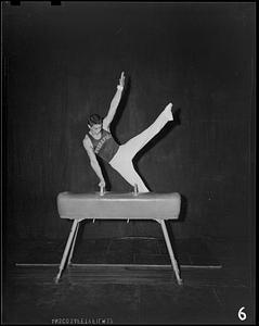 SC gymnast doing leg swings on the pommel horse