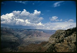View of Grand Canyon with cliff in right foreground, Arizona
