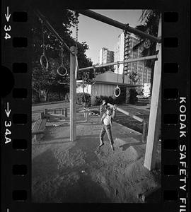 Girl jumps in playground