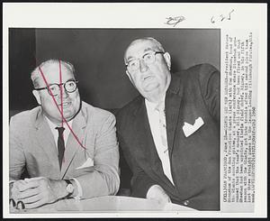 Giants Get New Manager -- President Horace Stoneham of the San Francisco Giants (left) with Tom Sheehan, head of the Giants scouting system, at a press conference where Stoneham announced that the team’s manager, Bill Rigney, had been fired and that Sheehan had been appointed interim field chief. Rigney, in his fifth season with the Giants, got into trouble after his second place team lost three straight games to the league loading Pittsburgh Pirates, this week.