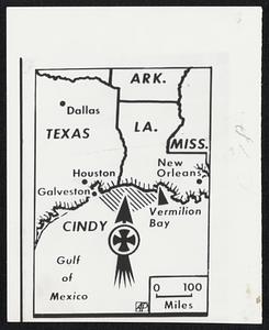 Map, route of Hurricane Cindy