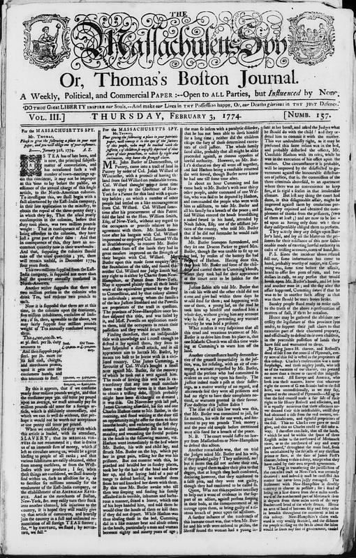 The Massachusetts Spy, Or, Thomas'S Boston Journal - Digital Commonwealth