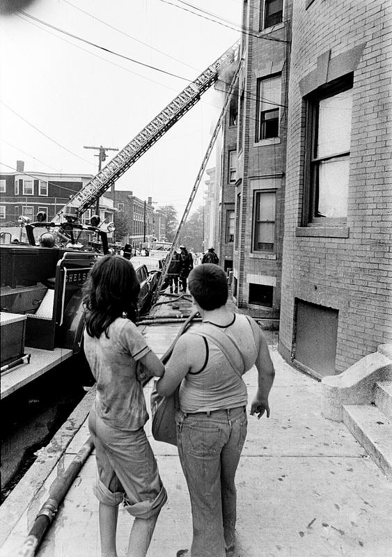 Fire scene looking down Grove St. towards City Hall Digital Commonwealth