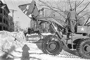 Snow plow stuck on Eleanor Street
