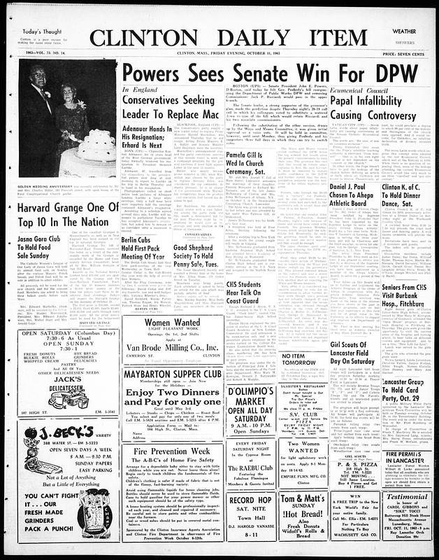 Clinton Daily Item. October 11, 1963 - Digital Commonwealth