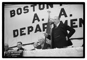 Boston Park Department function, Boston Parks Commissioner William Long seated in center