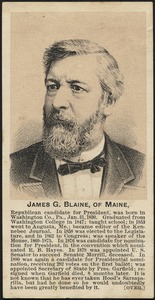 James G. Blaine, of Maine. Hood's Sarsaparilla presidential campaign card.