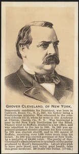 Grover Cleveland, of New York. Hood's Sarsaparilla presidential campaign card.