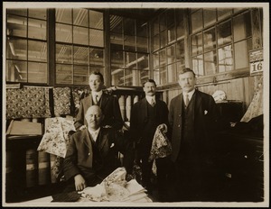 Color shop office, print building. Mr. Kenyon, seated - standing, left to right Mr. Farnworth, Mr. Hefte, Mr. Whelpley