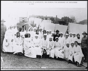 Staff at base hospital in Lawrence, MA during the epidemic of influenza in 1918