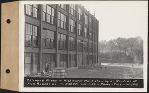 Chicopee River, high water mark showing on windows of Fisk Rubber Co., Chicopee, Mass., 3:00 PM, Oct. 1, 1938