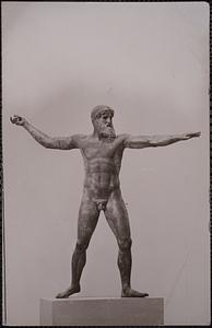 The bronze Zeus, found in Artemision and neatly set up in the Athens museum