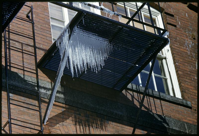 Icicles on fire escape, Cambridge, Massachusetts