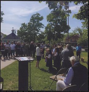 Crowd gathers for Kilbon Memorial Fountain Re-Dedication