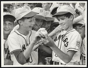 Big Little league Grins after Danvers eliminated Pittsfield, 3-1, are displayed by Tom Pike, left, winning twirler, and Bill O'Neill, who knocked in the decisive0 ruin in the decisive.