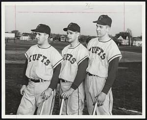 Three Local Boys, all sophomores, have taken over starting jobs with Tufts' baseball team. They are. left to right, shortstop Joel (Kelfer of Revere, third baseman Bib McLucas of Somerville and leftfielder Charlie Martin of Cambridge.