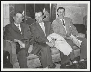 Former Red Sox Stars here with the Chicago White Sox are these three players relaxing at the Kenmore before today's game at Fenway Park. They are, left to right, George Kell, Junior Stephens and Walt Dropo.