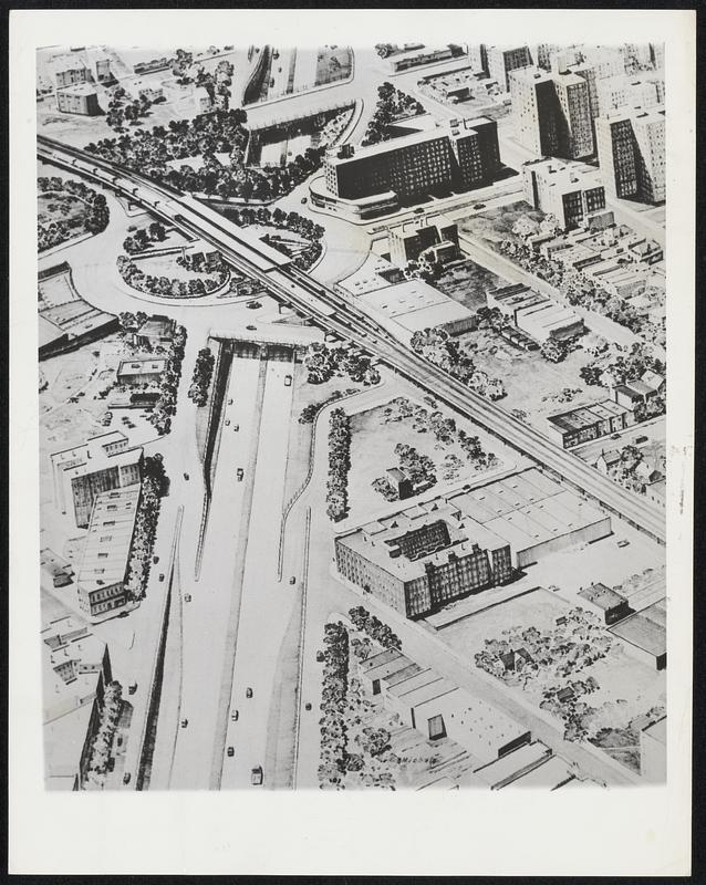 New York Expressway planned. Like other cities throughout the nation, New York has planned a fine network of Highways, but, as a whole, little progress has been made due chiefly to high pricess and scarcity of materials. This is the proposed design for a section of the Cross-Bronx Expressway in New York City, showing underpass at Hugh J. Grant Circle. An elevated railway crosses the circle.